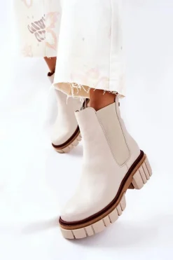 Maciejka Botki Maciejka|Brązowe I Beżowe Botki*Skórzane Botki Workery Beżowe 05312-04