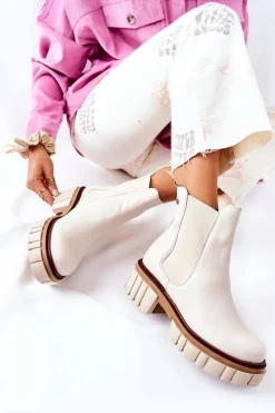 Maciejka Botki Maciejka|Brązowe I Beżowe Botki*Skórzane Botki Workery Beżowe 05312-04