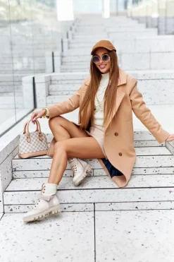 New Maciejka Skórzane Botki Workery Beżowe 05219-04