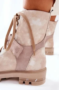 New Maciejka Skórzane Botki Workery Beżowe 05219-04