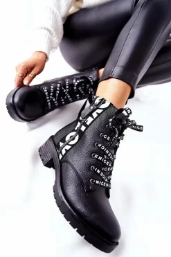 Damskie Boto Skórzane Botki Workery Na Suwak Czarne Henri