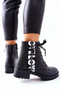 Damskie Boto Skórzane Botki Workery Na Suwak Czarne Henri