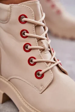 Boto Botki Sznurowane|Botki Zimowe Damskie*Skórzane Botki Workery Na Suwak Beżowe Messa