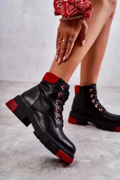 Sale Boto Skórzane Botki Workery Na Suwak Czarne Messa