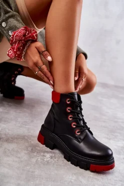 Sale Boto Skórzane Botki Workery Na Suwak Czarne Messa