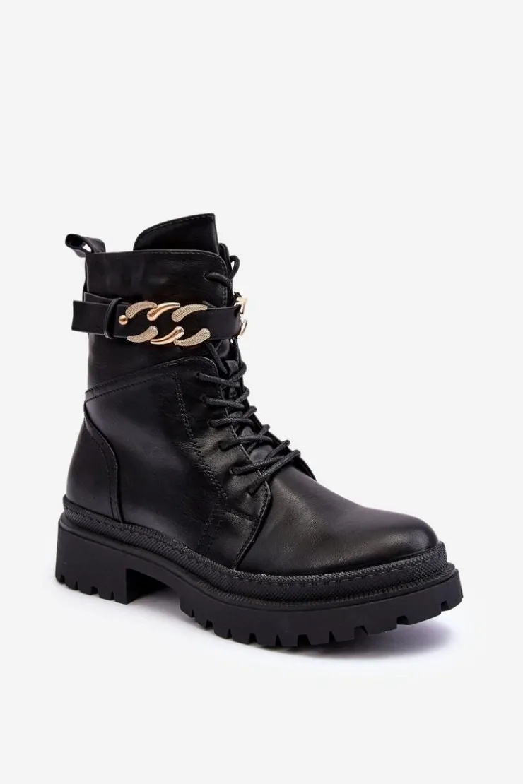 Boto Czarne Botki|Botki Płaskie*Skórzane Botki Workery Z Ozdobnym Paskiem Czarne Enili