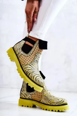 Damskie Maciejka Skórzane Botki Wsuwane 05324-07 Żółte