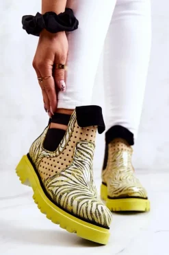 Damskie Maciejka Skórzane Botki Wsuwane 05324-07 Żółte