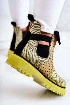 Damskie Maciejka Skórzane Botki Wsuwane 05324-07 Żółte