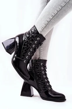 Best Boto Skórzane Botki Z Nerką Czarne Cannie