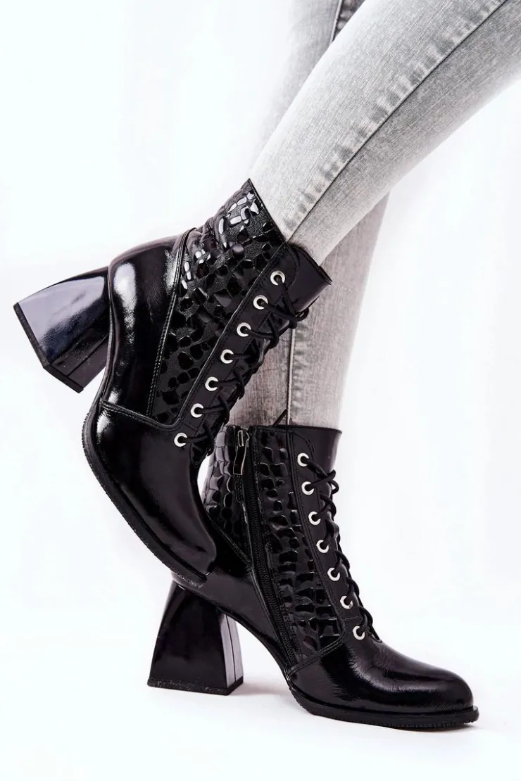 Best Boto Skórzane Botki Z Nerką Czarne Cannie