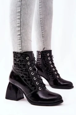 Best Boto Skórzane Botki Z Nerką Czarne Cannie