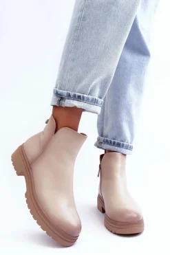 Discount Buty damskie Vinceza Skórzane Botki Z Niską Cholewką Beżowe Foteini