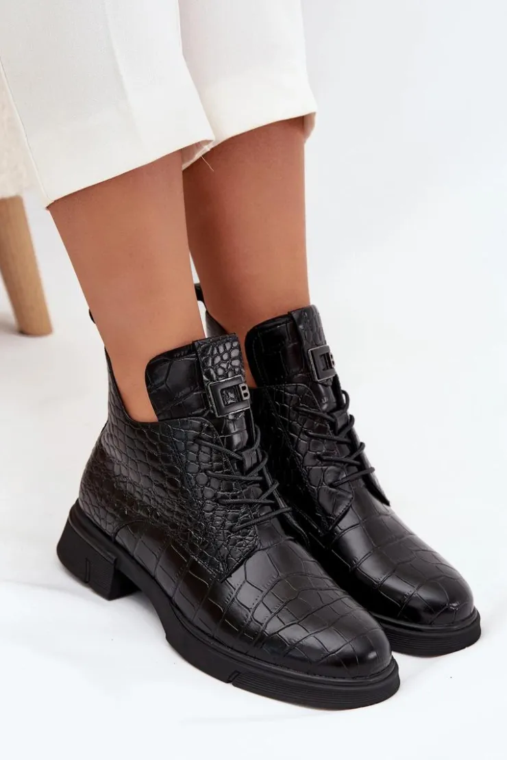 Best Buty damskie Vinceza Skórzane Botki Z Ozdobnym Tłoczeniem Ocieplane Vinceza 66815 Czarne