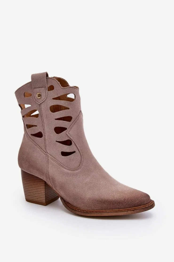 Best Maciejka Skórzane Botki Z Wycięciami 06412-04 Beżowe Beżowy