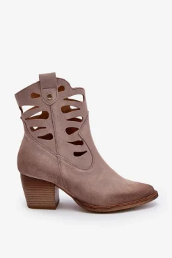 Best Maciejka Skórzane Botki Z Wycięciami 06412-04 Beżowe Beżowy