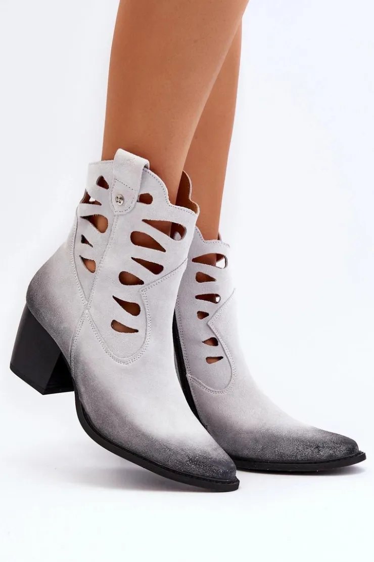 Damskie Maciejka Skórzane Botki Z Wycięciami 06412-11 Białe