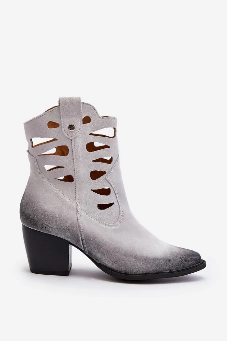 Damskie Maciejka Skórzane Botki Z Wycięciami 06412-11 Białe