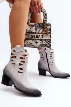 Damskie Maciejka Skórzane Botki Z Wycięciami 06412-11 Białe