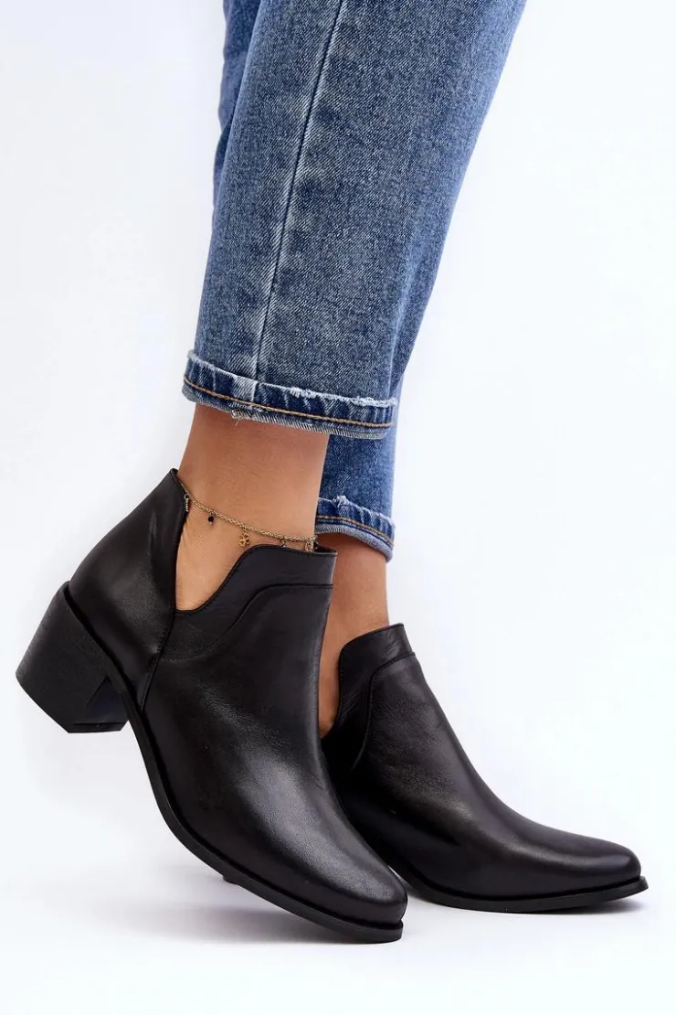 Sale Boto Skórzane Botki Z Wycięciami Na Obcasie Czarne Dalros