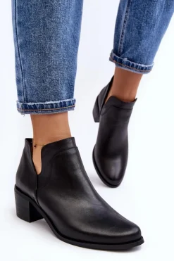 Sale Boto Skórzane Botki Z Wycięciami Na Obcasie Czarne Dalros