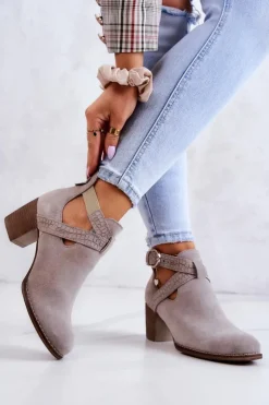 Clearance Boto Skórzane Botki Z Wycięciem Na Słupku Szare Axelle