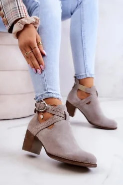 Clearance Boto Skórzane Botki Z Wycięciem Na Słupku Szare Axelle