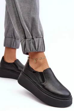 Damskie Boto Skórzane Buty Sportowe Damskie na Platformie Czarne Lemar Manish