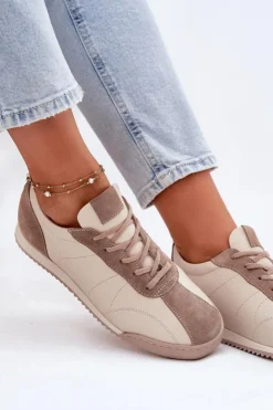 Laura Messi Skórzane Buty Sportowe Damskie 2935 Beżowe