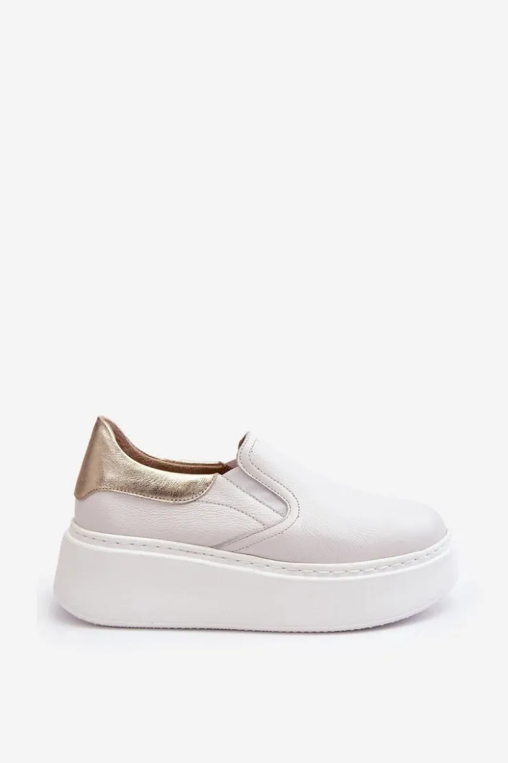 Boto Sneakersy Damskie*Skórzane Buty Sportowe Damskie na Platformie Białe Lemar Manish