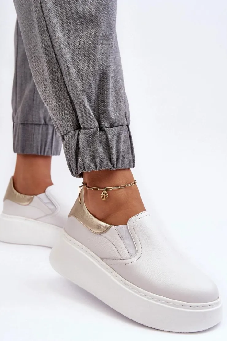 Boto Sneakersy Damskie*Skórzane Buty Sportowe Damskie na Platformie Białe Lemar Manish