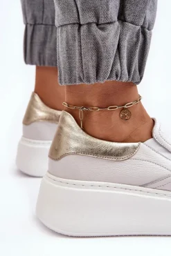 Boto Sneakersy Damskie*Skórzane Buty Sportowe Damskie na Platformie Białe Lemar Manish