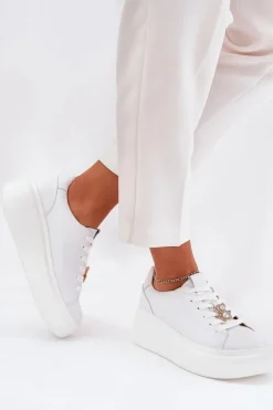 Damskie Buty damskie Vinceza Skórzane Buty Sportowe Damskie Na Platformie Z Przypinką Vinceza 39922 Białe