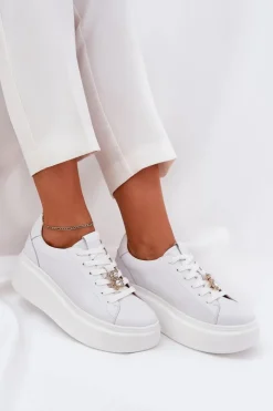 Damskie Buty damskie Vinceza Skórzane Buty Sportowe Damskie Na Platformie Z Przypinką Vinceza 39922 Białe