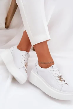 Damskie Buty damskie Vinceza Skórzane Buty Sportowe Damskie Na Platformie Z Przypinką Vinceza 39922 Białe