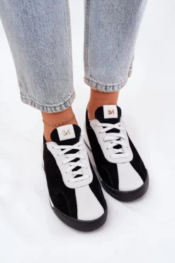 Clearance Laura Messi Skórzane Buty Sportowe Damskie 2935 Czarne Czarny