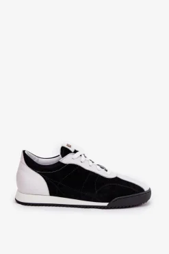 Clearance Laura Messi Skórzane Buty Sportowe Damskie 2935 Czarne Czarny