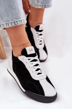 Clearance Laura Messi Skórzane Buty Sportowe Damskie 2935 Czarne Czarny