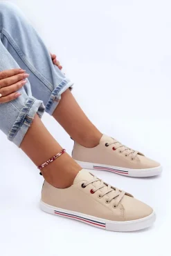 Evento Buty Sportowe Na Platformie|Sneakersy Damskie*Skórzane Buty Sportowe Damskie Beżowe Mossaia Beżowy