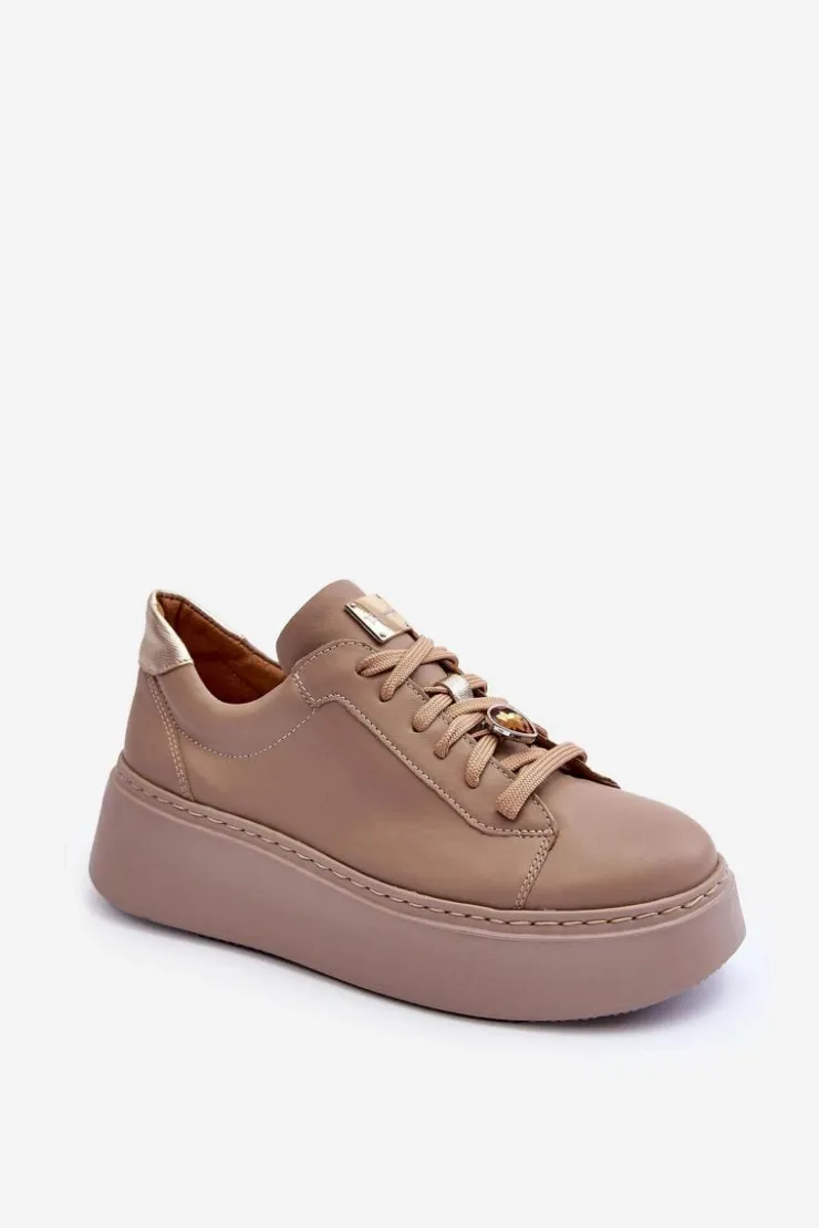 Sale Maciejka Skórzane Buty Sportowe Na Platformie 06191-04 Beżowe Beżowy