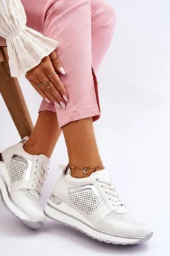 Online Boto Skórzane Buty Sportowe Na Niewysokim Koturnie Białe Braylen