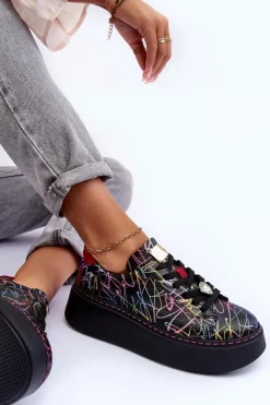 Maciejka Buty Sportowe Na Platformie*Skórzane Buty Sportowe Na Platformie 06191-39 Multikolor Wielokolorowy