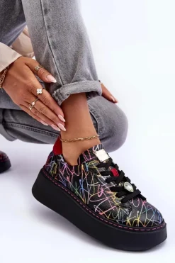 Maciejka Buty Sportowe Na Platformie*Skórzane Buty Sportowe Na Platformie 06191-39 Multikolor Wielokolorowy