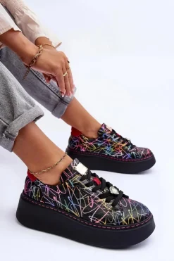 Maciejka Buty Sportowe Na Platformie*Skórzane Buty Sportowe Na Platformie 06191-39 Multikolor Wielokolorowy