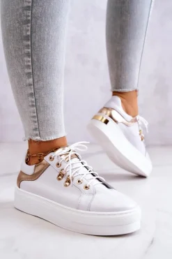 Boto Buty Sportowe Na Platformie*Skórzane Buty Sportowe Na Platformie Białe Mary Ann