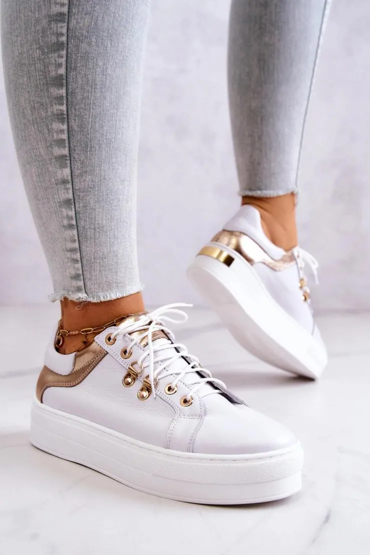 Boto Buty Sportowe Na Platformie*Skórzane Buty Sportowe Na Platformie Białe Mary Ann