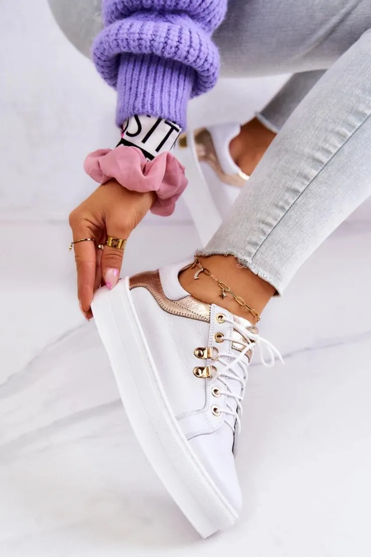 Boto Buty Sportowe Na Platformie*Skórzane Buty Sportowe Na Platformie Białe Mary Ann