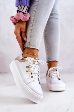 Boto Buty Sportowe Na Platformie*Skórzane Buty Sportowe Na Platformie Białe Mary Ann