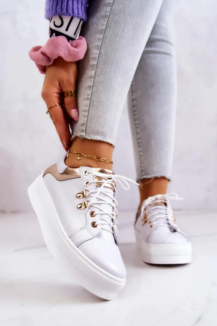 Boto Buty Sportowe Na Platformie*Skórzane Buty Sportowe Na Platformie Białe Mary Ann