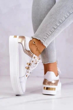 Boto Buty Sportowe Na Platformie*Skórzane Buty Sportowe Na Platformie Białe Mary Ann